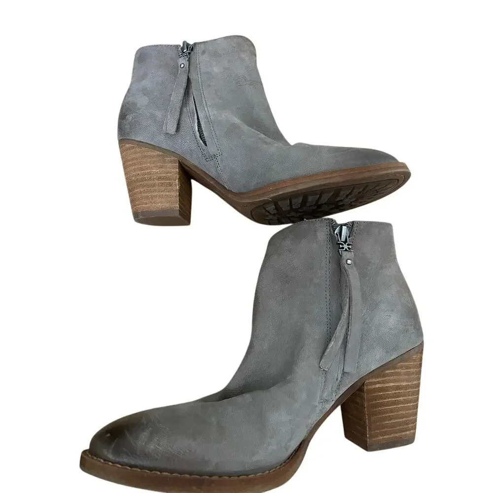 Sam Edelman Mariella Studded Leather Western Ankle Boots Taupe Gray 6.5